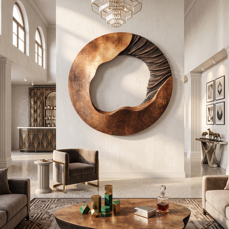 Contemporary Round Solid Wood Wall Art for Living Room Decor