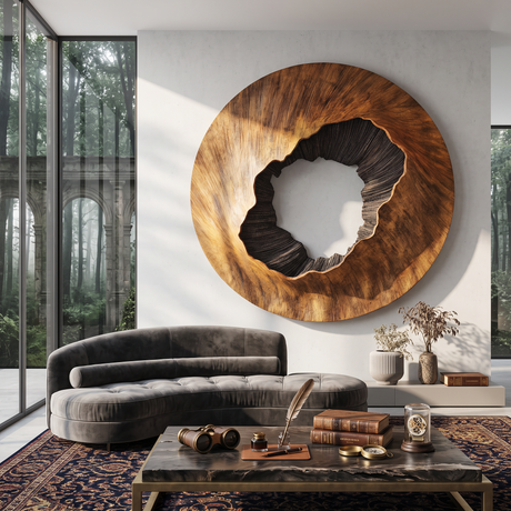 Large Round Solid Wood Wall Sculpture with Textured Center for Modern Interiors