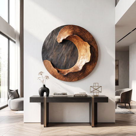 Modern Organic Solid Wood Wall Sculpture for Living Room Spaces