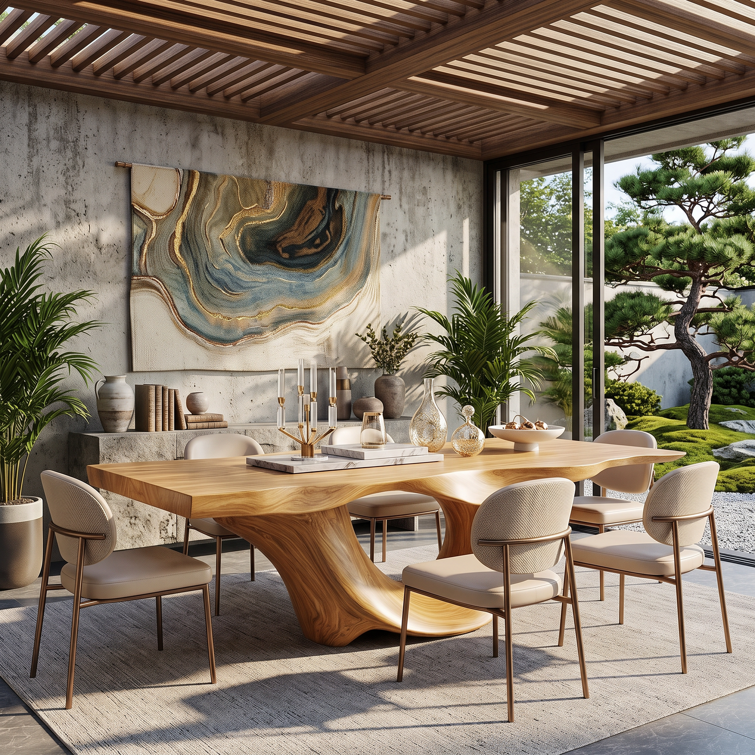 Dining Table with Sculpted Canyon Base and Organic Solid Wood Top