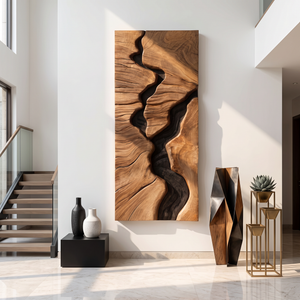 River Canyon Solid Wood Wall Sculpture Vertical Organic Modern Abstract Art Panel