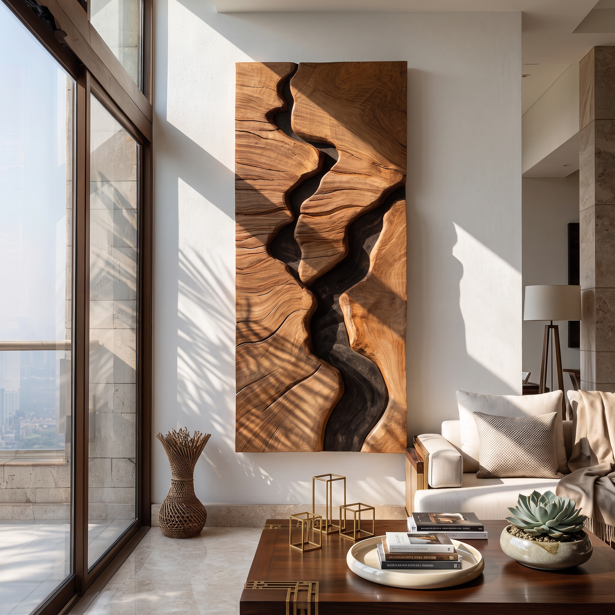River Canyon Solid Wood Wall Sculpture Vertical Organic Modern Abstract Art Panel