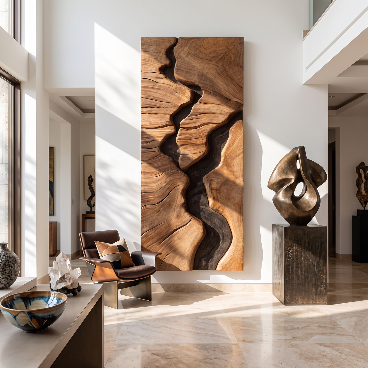 River Canyon Solid Wood Wall Sculpture Vertical Organic Modern Abstract Art Panel