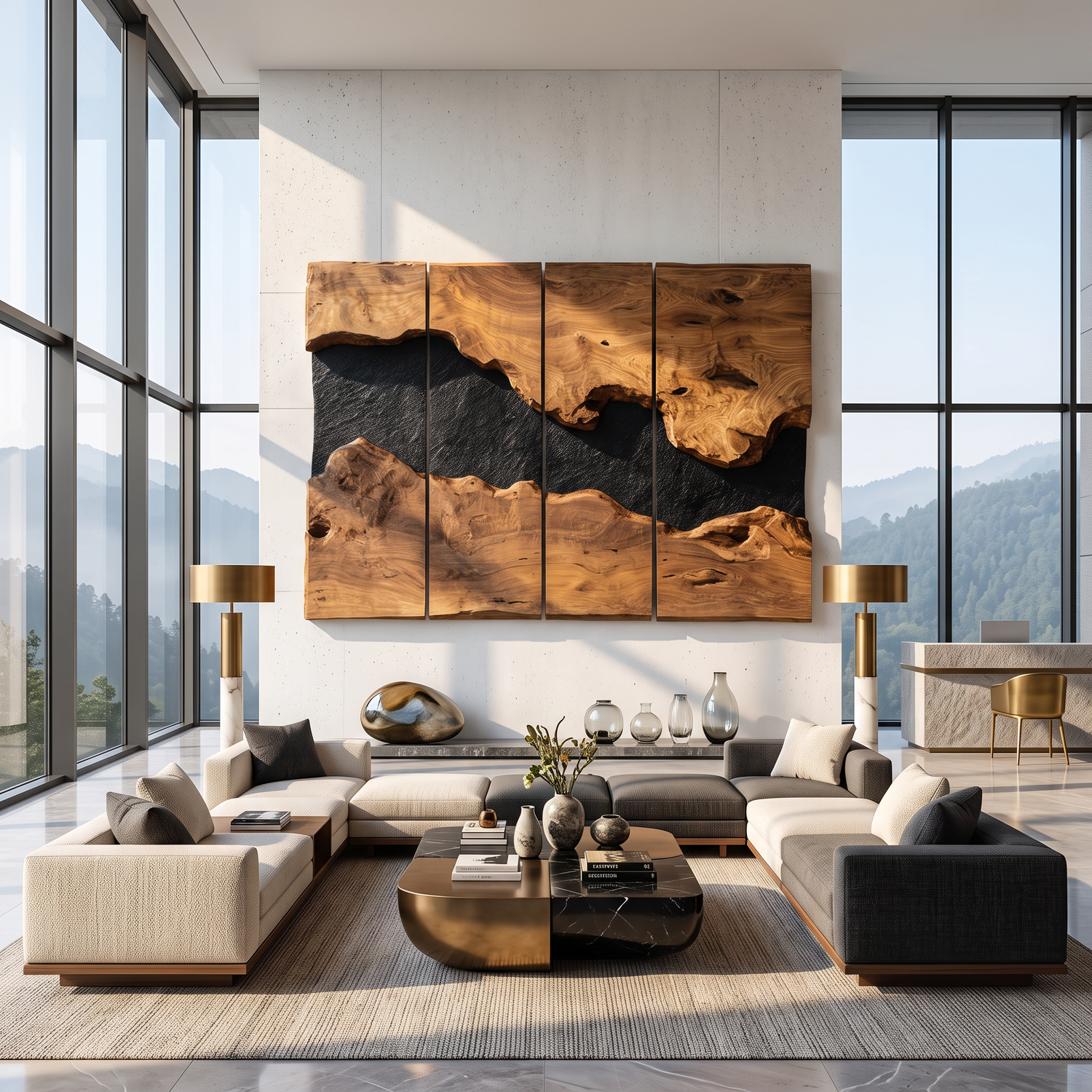 Large Solid Wood River Panel Wall Sculpture for Modern Living Rooms