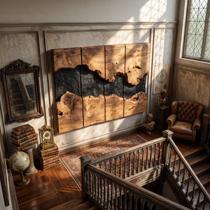 Large Solid Wood River Panel Wall Sculpture for Modern Living Rooms