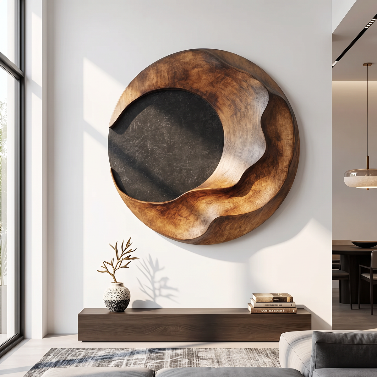 Organic Circular Solid Wood Wall Art for Living Room Accent