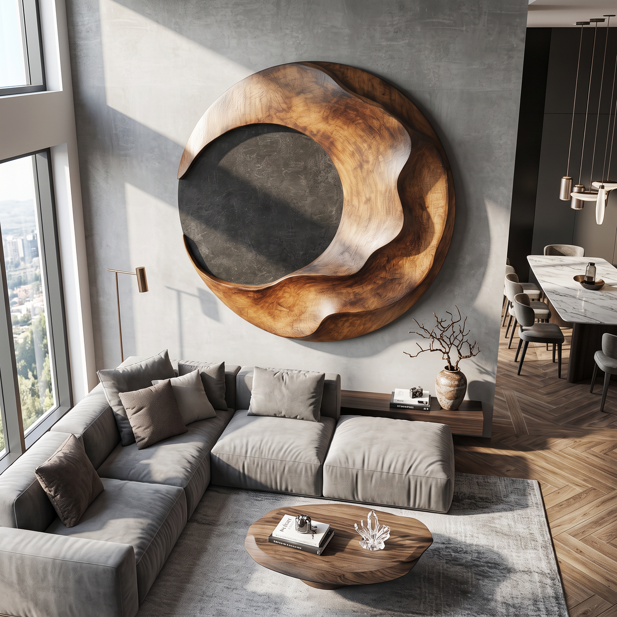 Organic Circular Solid Wood Wall Art for Living Room Accent