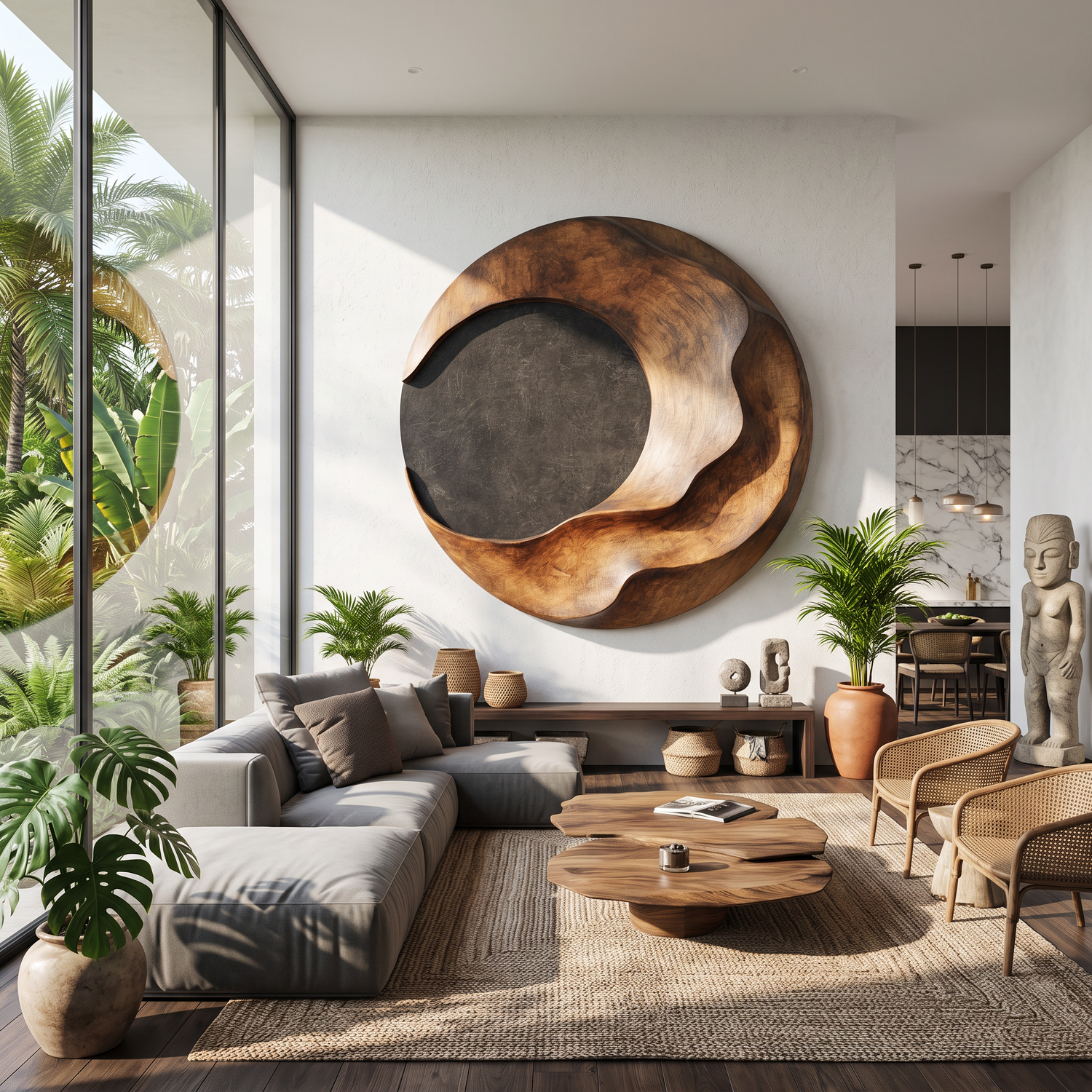 Organic Circular Solid Wood Wall Art for Living Room Accent