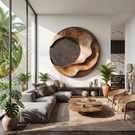 Organic Circular Solid Wood Wall Art for Living Room Accent