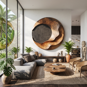 Organic Circular Solid Wood Wall Art for Living Room Accent