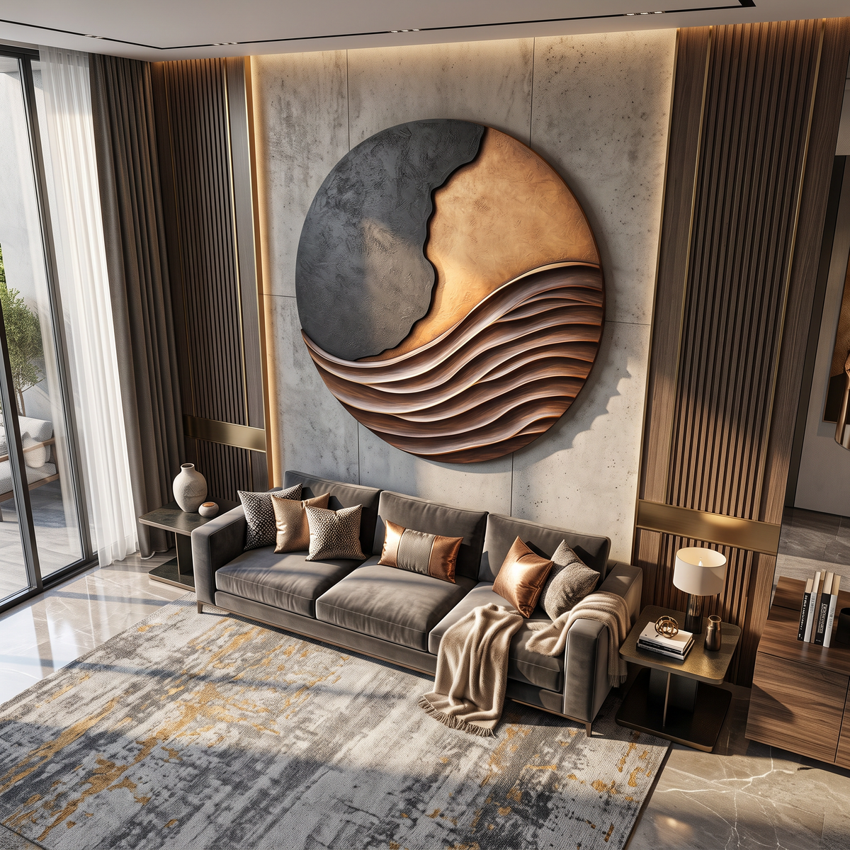 Modern Wave Relief Solid Wood Wall Art Sculpture for Living Room