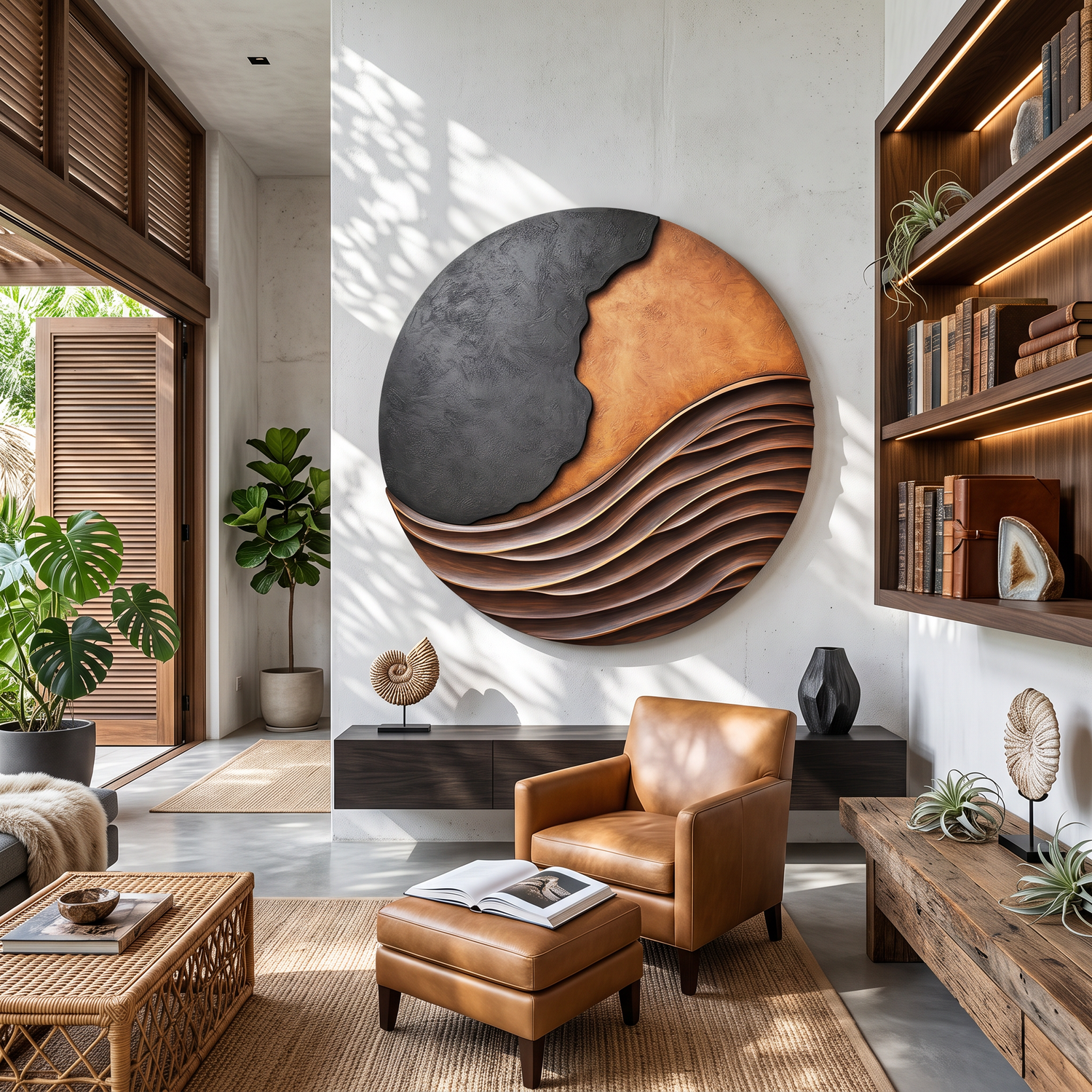 Modern Wave Relief Solid Wood Wall Art Sculpture for Living Room