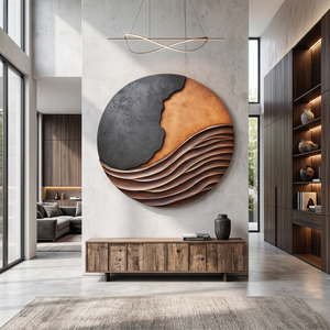 Modern Wave Relief Solid Wood Wall Art Sculpture for Living Room