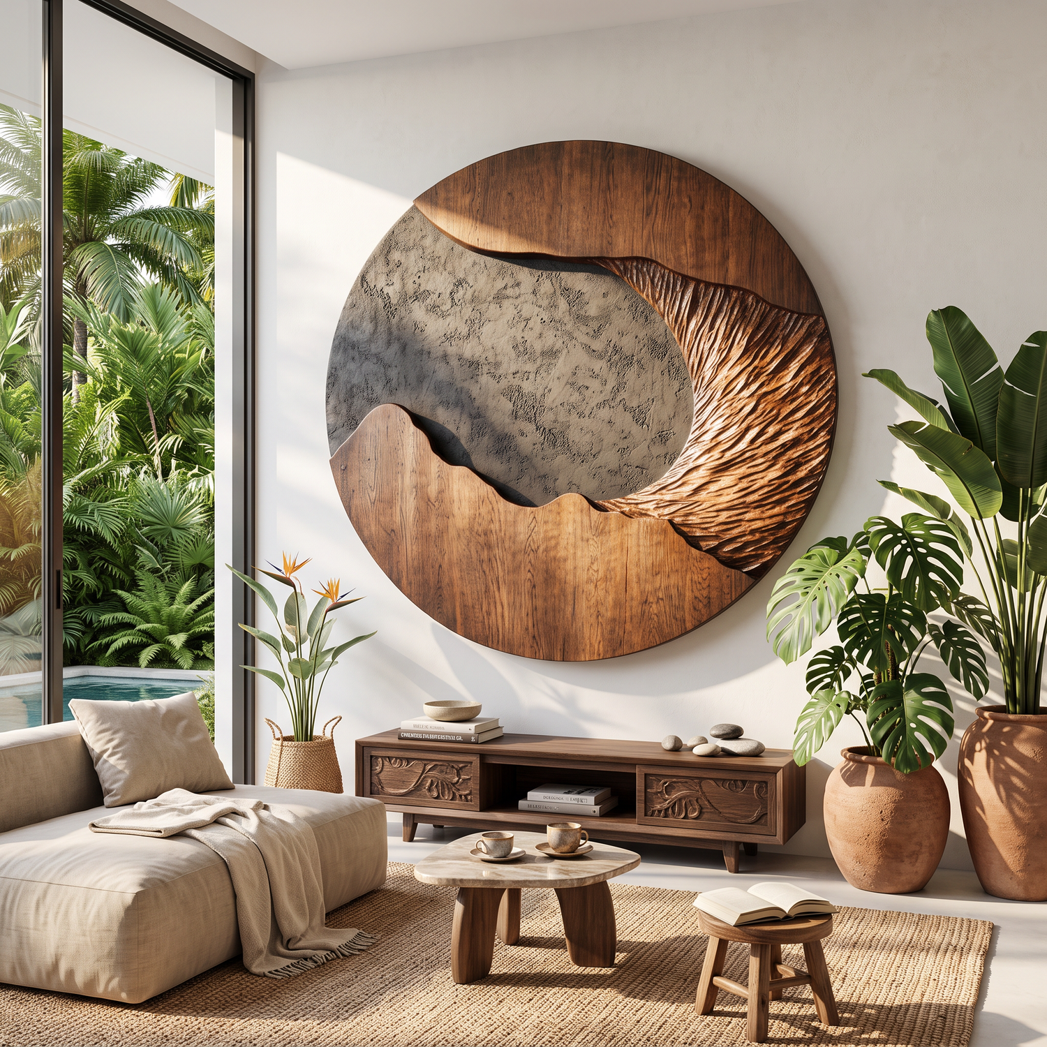 Modern Solid Wood Wall Sculpture for Living Room Interiors