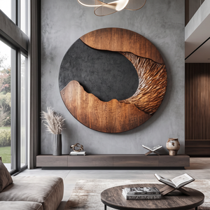 Modern Solid Wood Wall Sculpture for Living Room Interiors