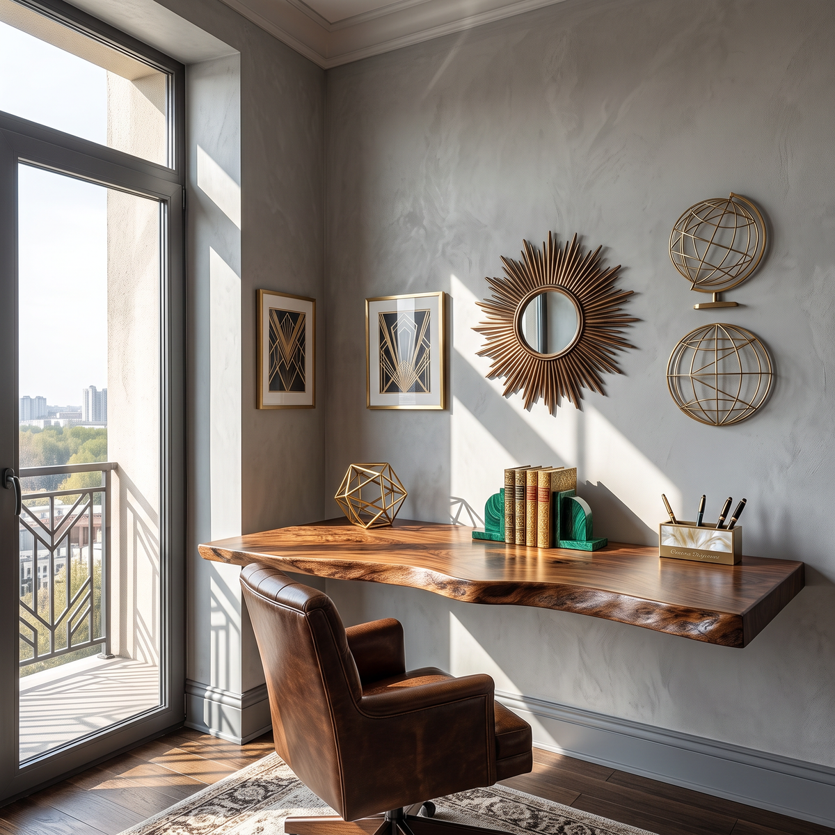 Floating Desk with Sculpted Live Edge and Wall Mounted Design