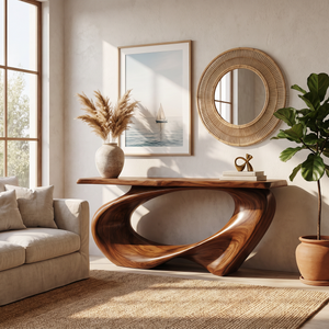 Console Table Solid Wood with Sweeping Oval Loop Base for Entryway Decor