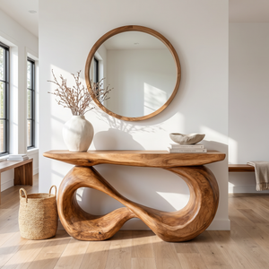 Console Table Solid Wood with Double Infinity Loop Base for Entryway Decor