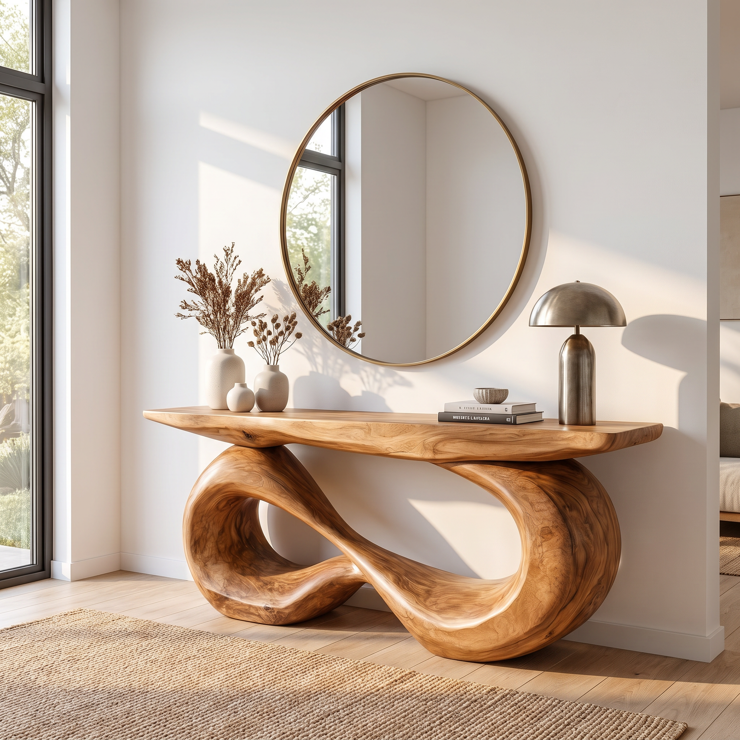 Console Table Solid Wood with Double Infinity Loop Base for Entryway Decor