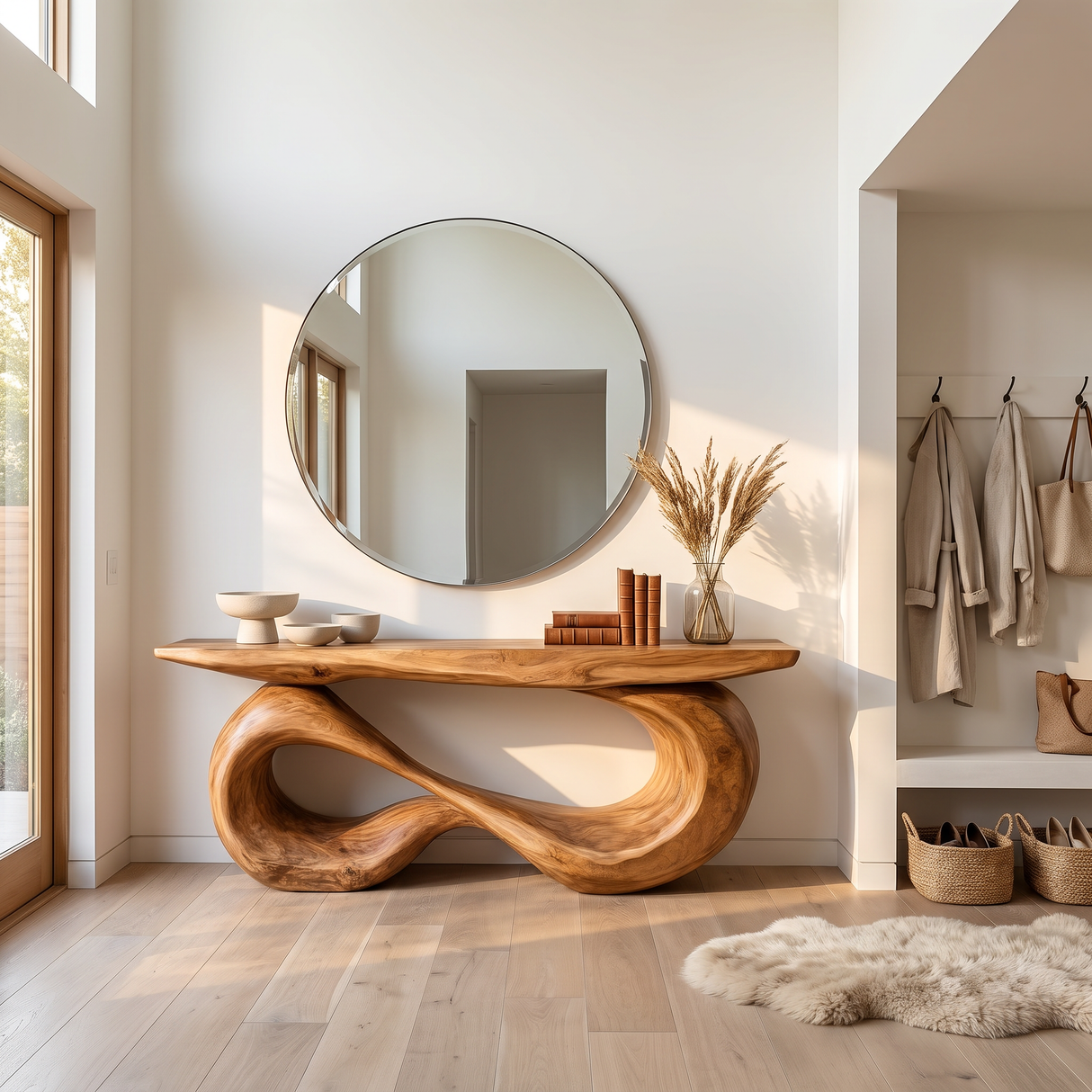 Console Table Solid Wood with Double Infinity Loop Base for Entryway Decor