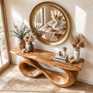 Console Table Solid Wood with Double Infinity Loop Base for Entryway Decor