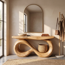 Console Table Solid Wood with Double Infinity Loop Base for Entryway Decor