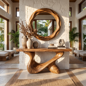 Console Table Solid Wood with Interlocking Loop Base for Entryway Decor