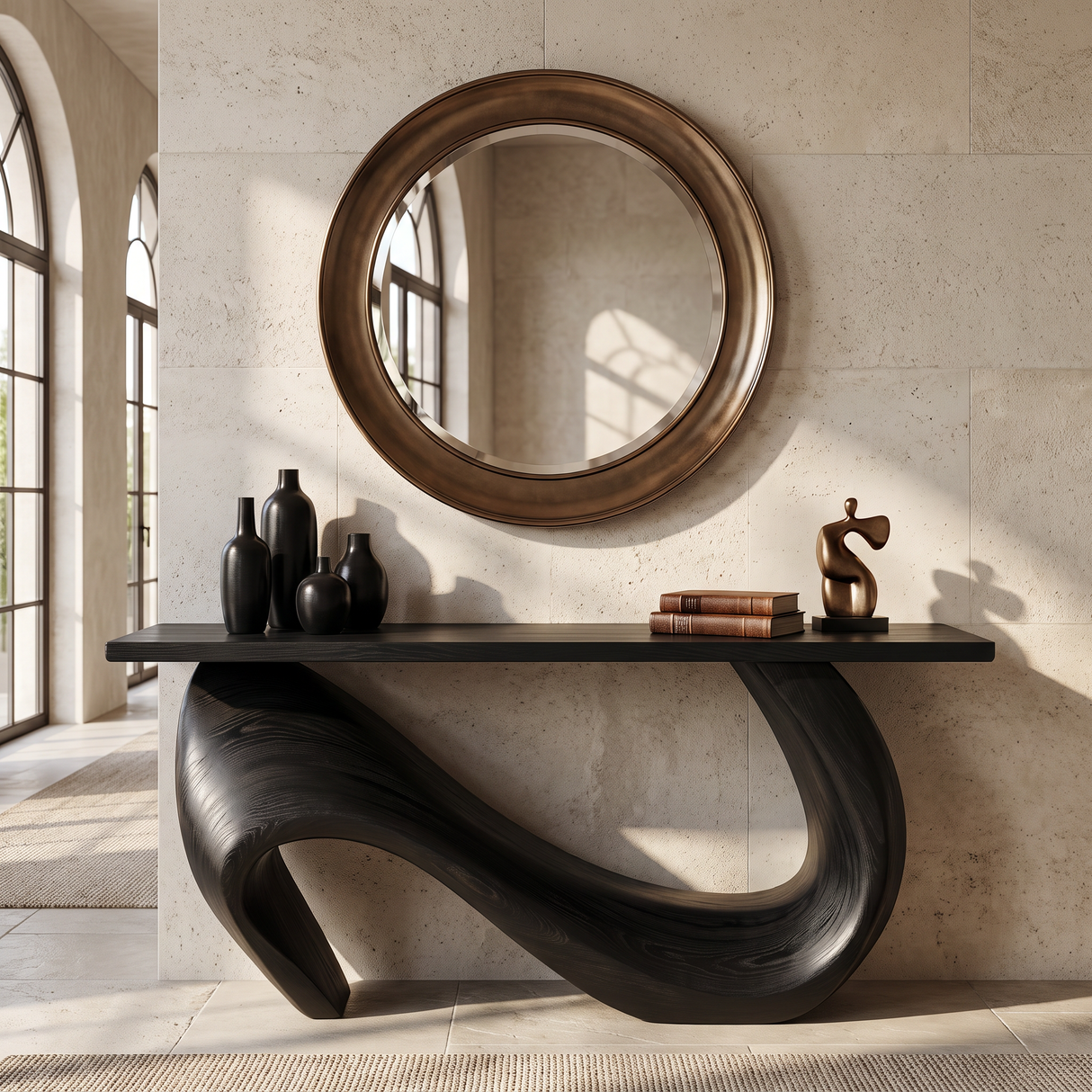 Console Table Solid Wood with Asymmetric Loop Base for Entryway Decor