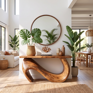 Console Table Solid Wood with Asymmetric Loop Base for Entryway Decor
