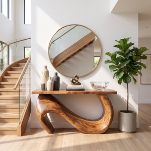 Console Table Solid Wood with Asymmetric Loop Base for Entryway Decor