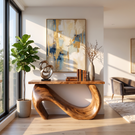 Console Table Solid Wood with Asymmetric Loop Base for Entryway Decor