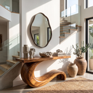 Console Table Solid Wood with Sculptural Curl Base for Entryway Decor