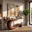 Console Table Solid Wood with Sculptural Curl Base for Entryway Decor