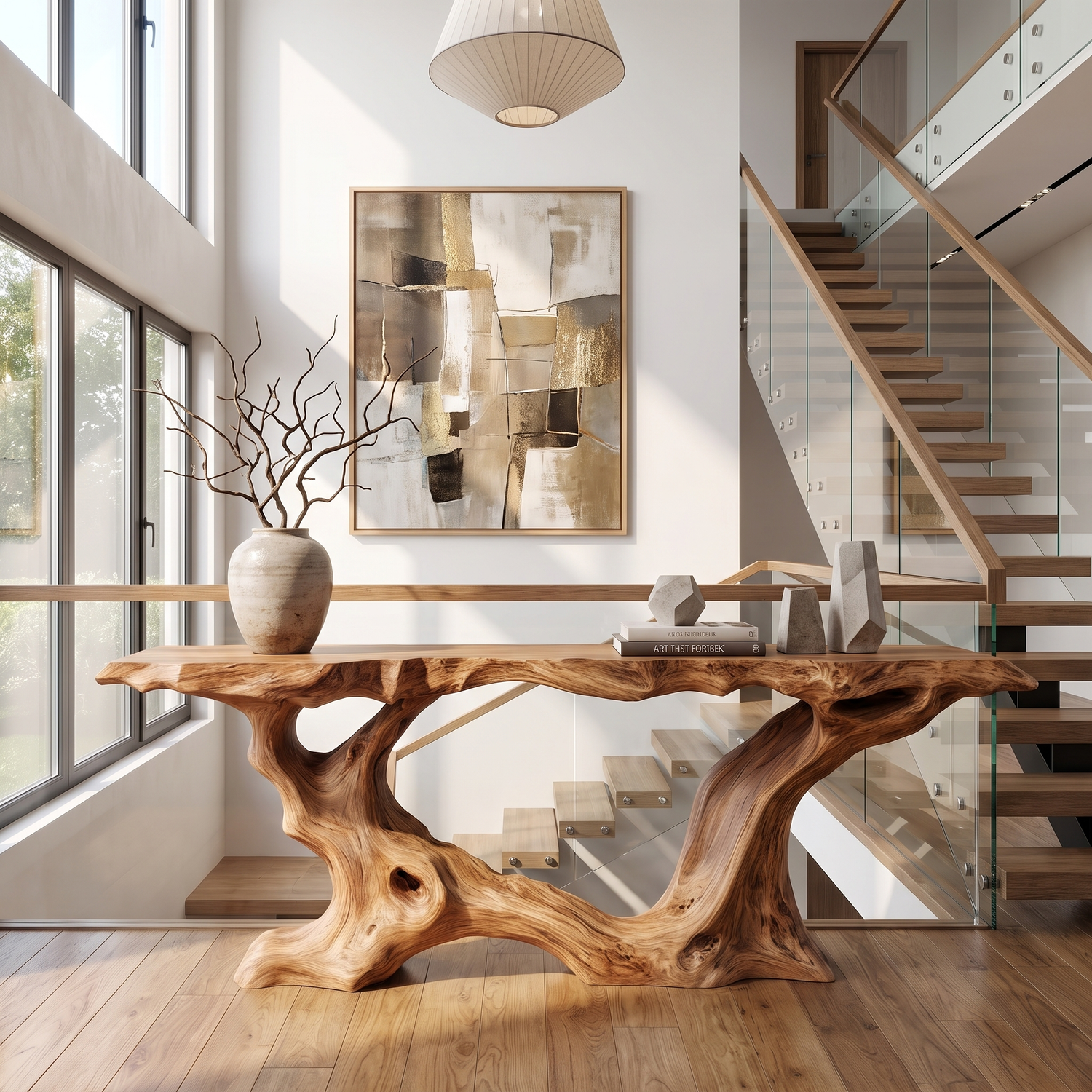 Console Table Solid Wood with Organic Root Base