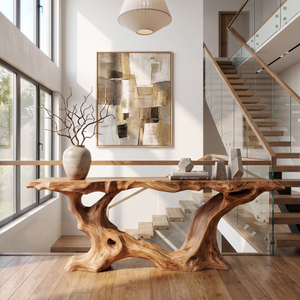 Console Table Solid Wood with Organic Root Base