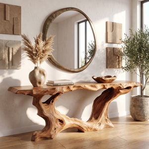 Console Table Solid Wood with Organic Root Base