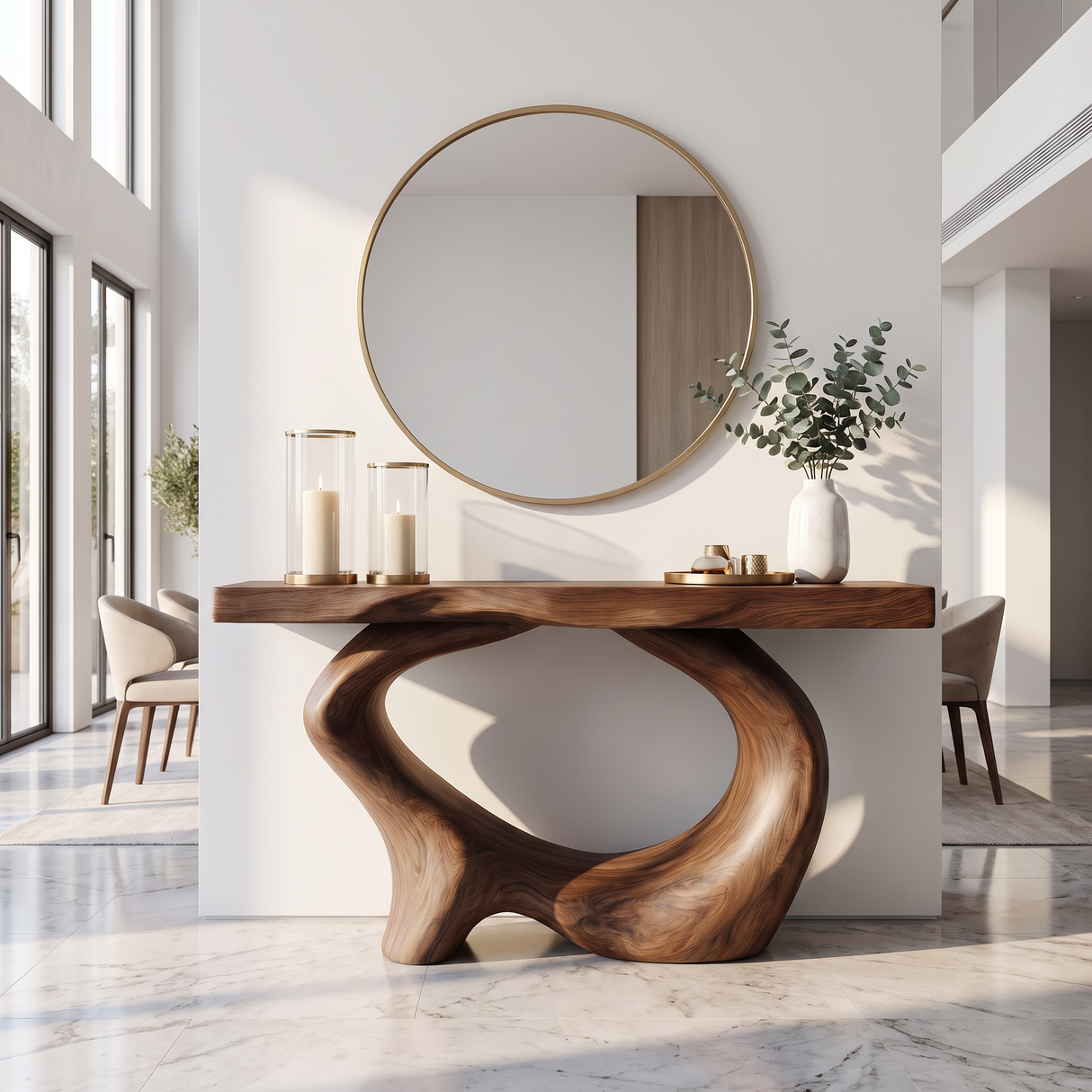 Console Table Solid Wood with Sculptural Oval Loop Base