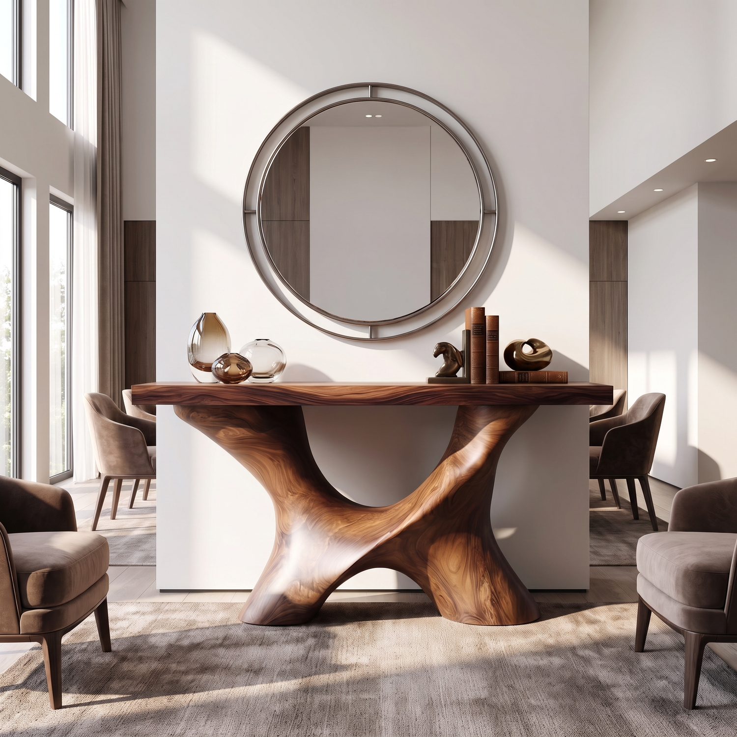 Console Table Solid Wood with Sculptural Branching Arch Base