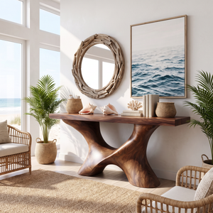 Console Table Solid Wood with Sculptural Branching Arch Base