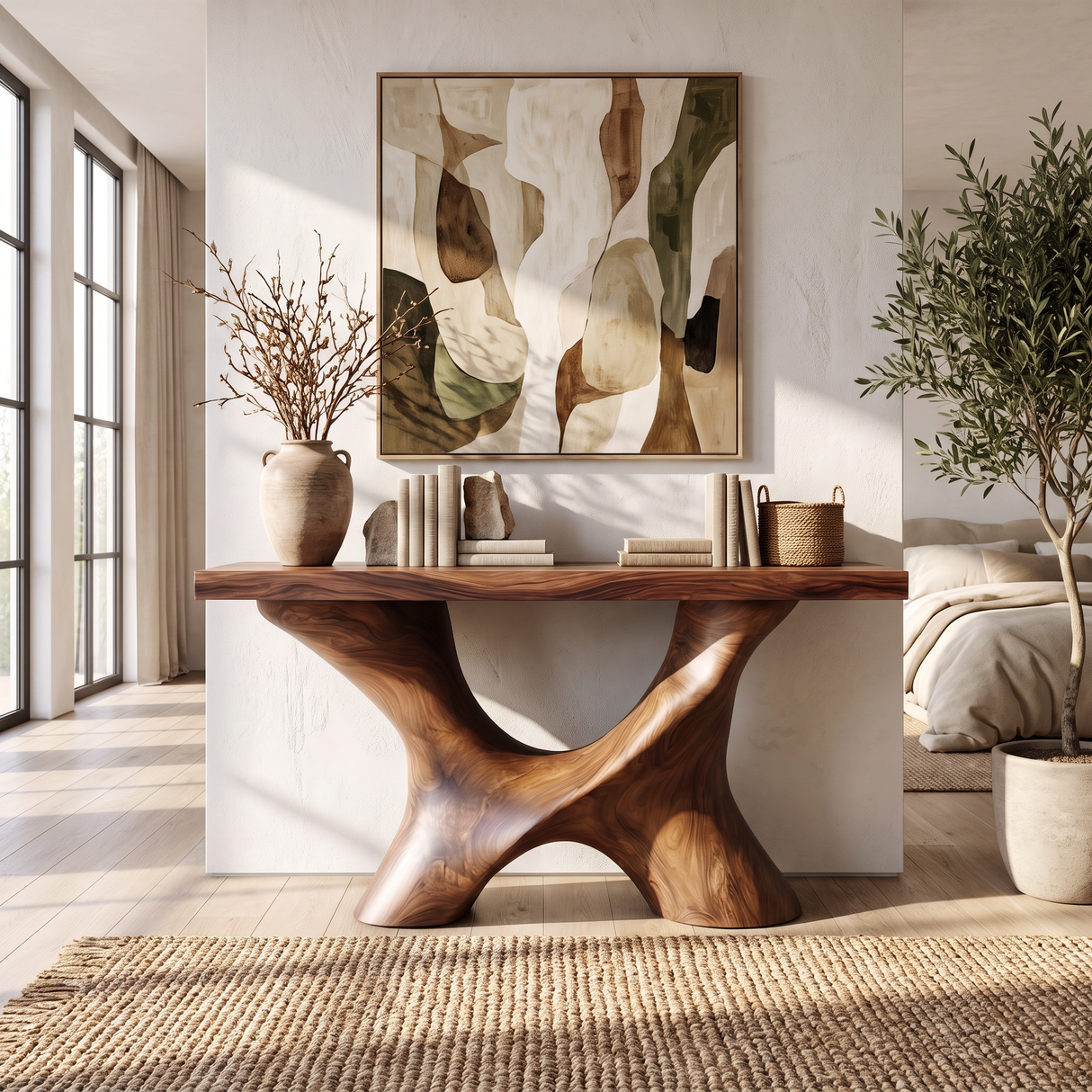 Console Table Solid Wood with Sculptural Branching Arch Base