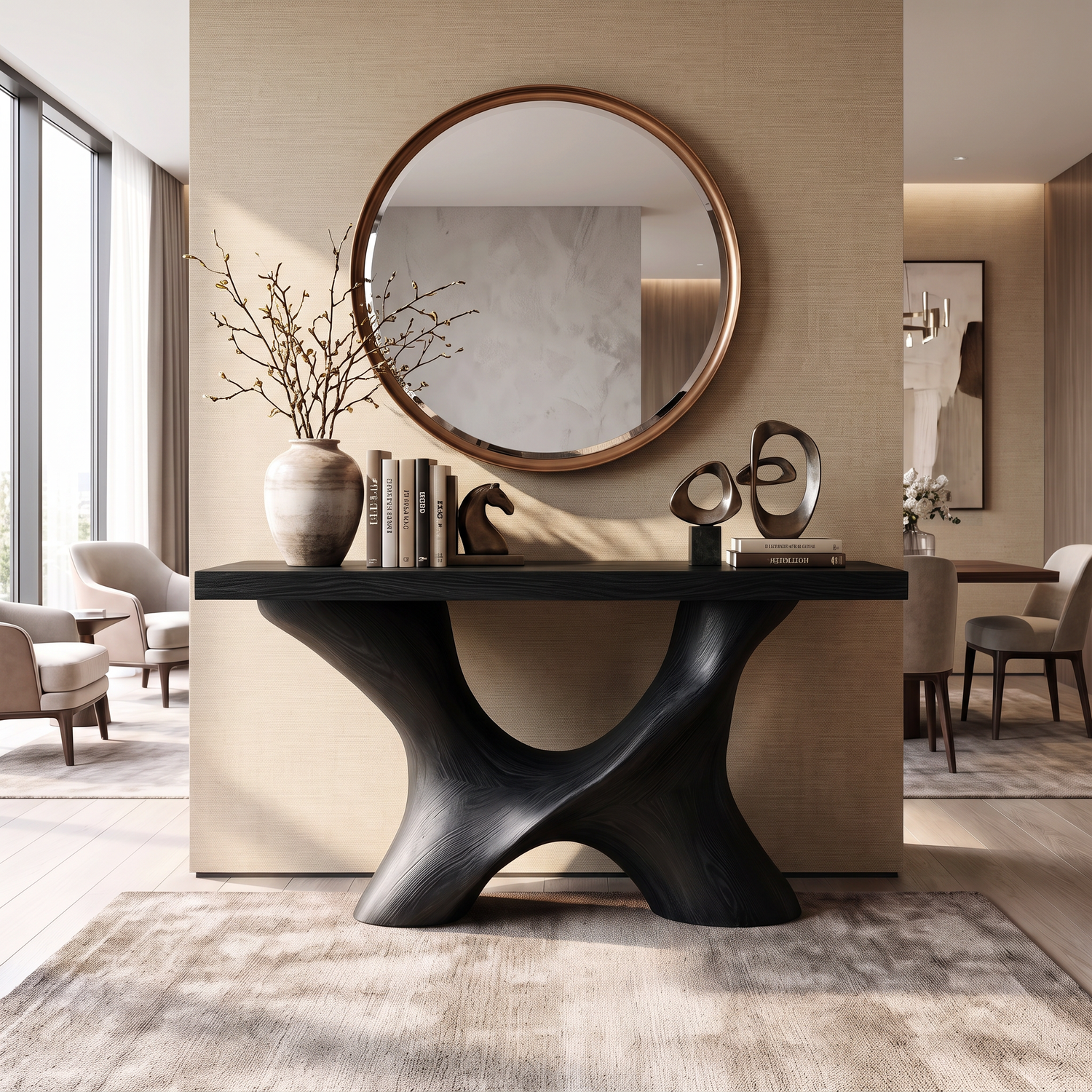 Console Table Solid Wood with Sculptural Branching Arch Base