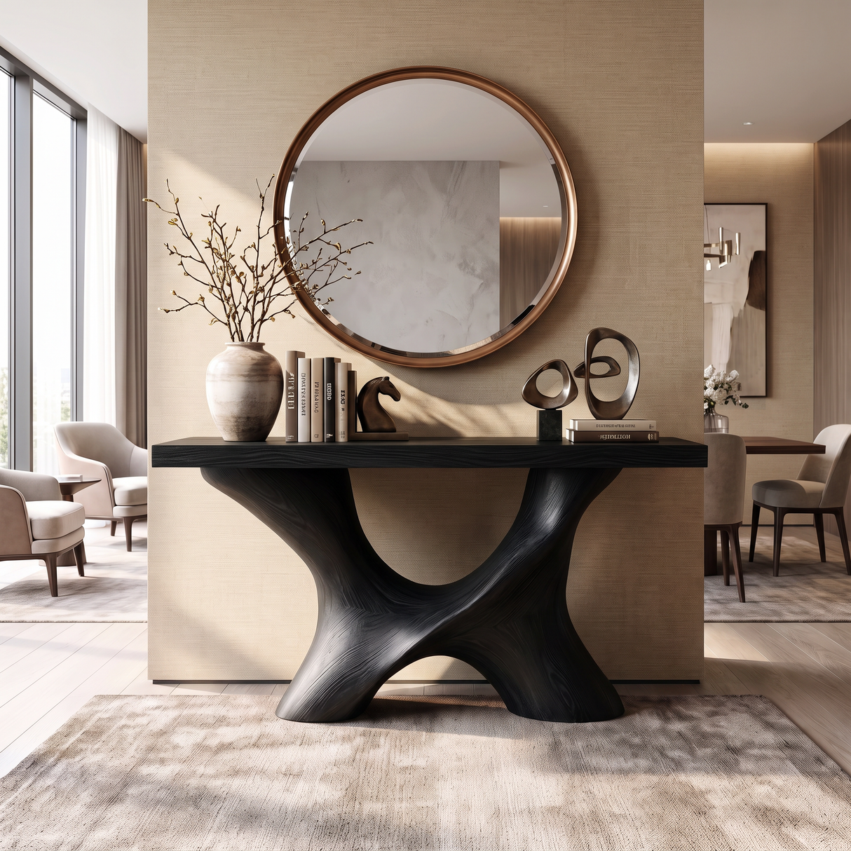 Console Table Solid Wood with Sculptural Branching Arch Base