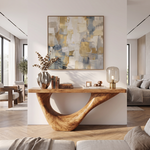 Console Table Solid Wood with Sweeping Open Crescent Base