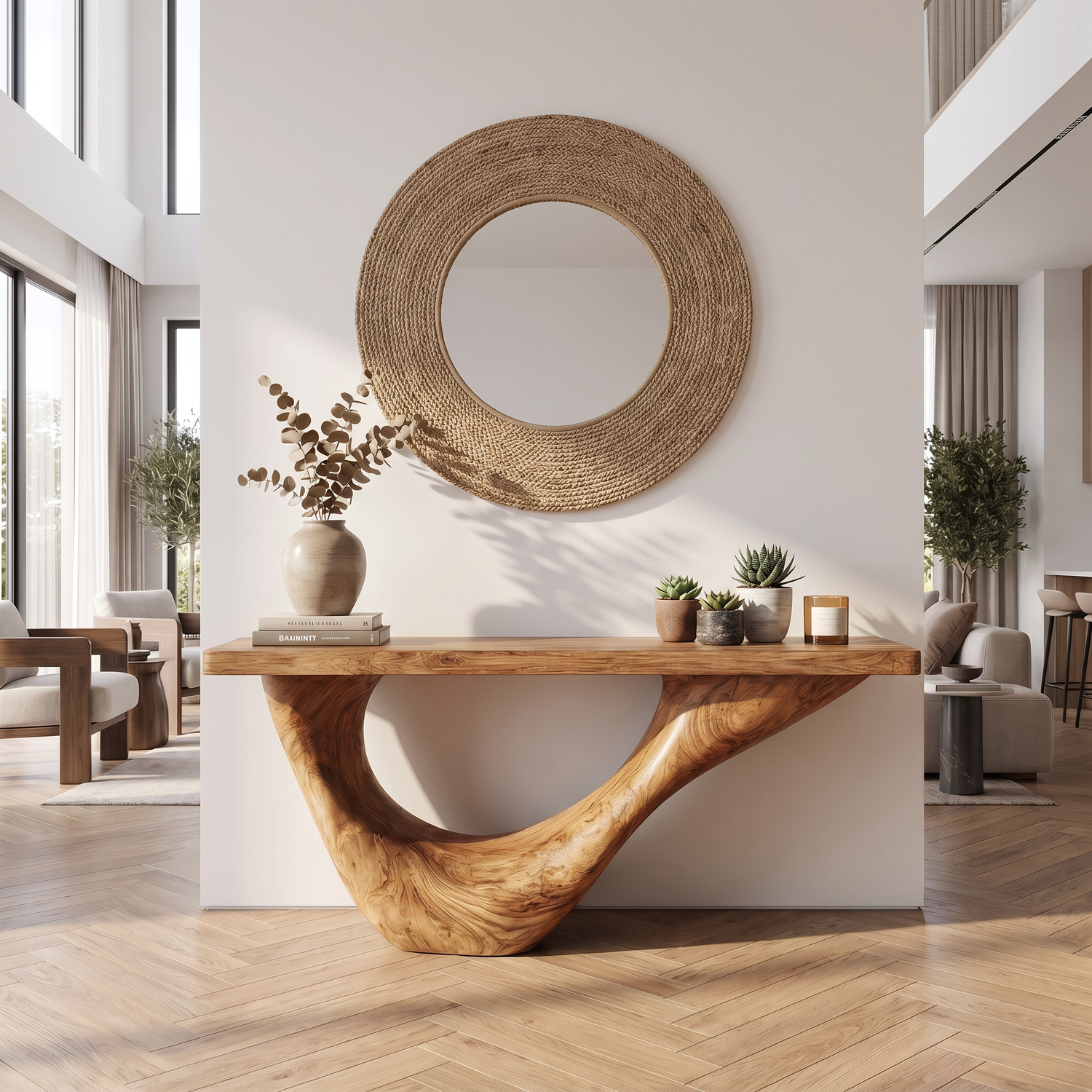 Console Table Solid Wood with Sweeping Open Crescent Base