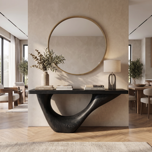 Console Table Solid Wood with Sweeping Open Crescent Base