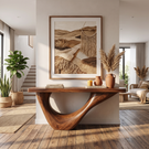 Console Table Solid Wood with Sweeping Open Crescent Base