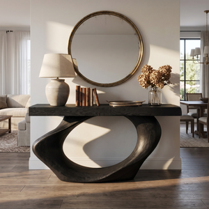 Console Table Solid Wood with Oval Loop Base for Entryway Decor