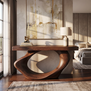 Console Table Solid Wood with Oval Loop Base for Entryway Decor