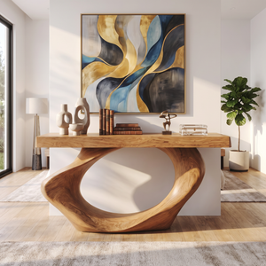 Console Table Solid Wood with Oval Loop Base for Entryway Decor