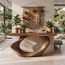 Console Table Solid Wood with Oval Loop Base for Entryway Decor